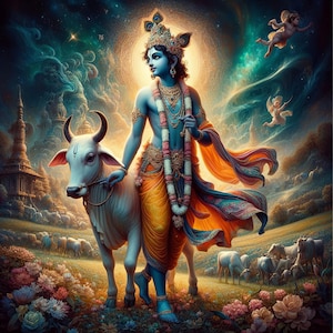 Young God Krishna  – for Printable Artwork – Spiritual Hindu Art for Instant Download