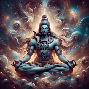 Impresión de meditación del Señor Shiva: Arte espiritual hindú (descarga digital)