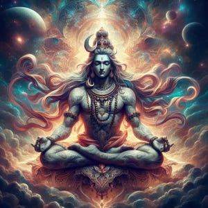 Impresión de meditación del Señor Shiva: Arte espiritual hindú (descarga digital)
