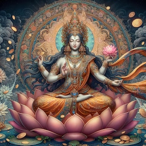Goddess Lakshmi - Radiance of Prosperity, Grace of Wealth, and Guardian of Auspicious Energies - for Printable Art Work - Digital Download