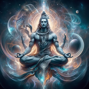 Impresión de meditación del Señor Shiva: Arte espiritual hindú (descarga digital)