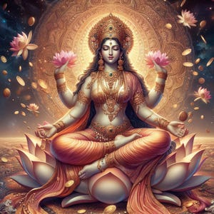 Goddess Lakshmi - Radiance of Prosperity, Grace of Wealth, and Guardian of Auspicious Energies - for Printable Art Work - Digital Download
