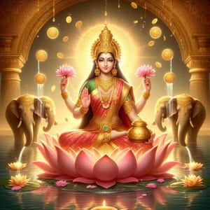 Goddess Lakshmi Print: Hindu Spiritual Art - Radiance of Prosperity (Digital Download)