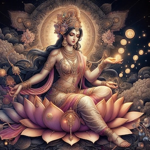 Goddess Lakshmi - Radiance of Prosperity, Grace of Wealth, and Guardian of Auspicious Energies - for Printable Art Work - Digital Download