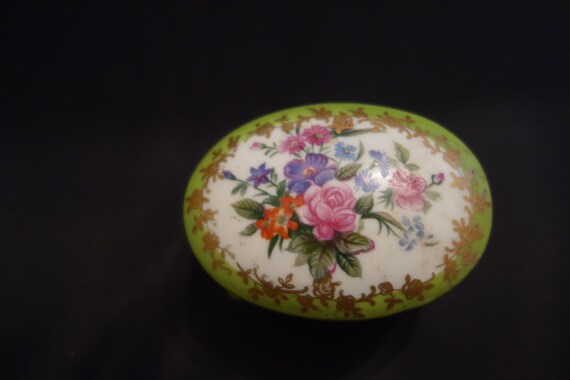 Gilt Floral, Vintage Porcelain Floral Hinged Trinket Box by Norleans Japan