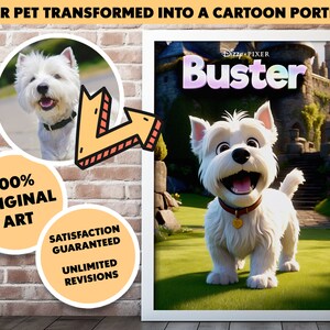 Individuell erstelltes entzückendes Karikatur-Haustier-Porträt vom Foto, personalisierte handgemachte digitale Kunst, geschätzter Hund / Katze als Pixar-Art-Tier-Liebhaber-Geschenk.