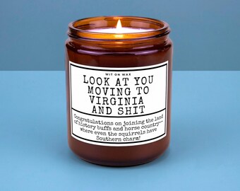 Déménagement en Virginie Cadeau personnalisé pour un ami Déménagement de la famille Nouvel emploi Bougie de soja coulée à la main Nouvelle vie Look at you Déménagement en Virginie