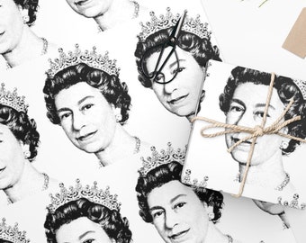 Queen Elizabeth Pop Art Gift Wrap - Funny Christmas Wrapping Paper, All Occasion Unique Gift Wrap, Vintage Inspired, Queen of England RIP