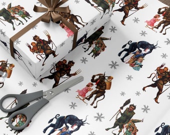 Krampus Wrapping Paper Goth Christmas Gift Wrap Funny Wrapping Paper Vintage Christmas Wrapping Paper Merry Krampus Krampuslauf Horror Gift