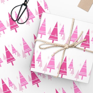 Retro Christmas Gift Wrap Pink Trees Midcentury Modern Christmas Wrapping Paper Vintage Style Gift Wrap Cute Atomic 1950s 1960s