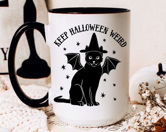 Cute Halloween Mug - Witchy Black Cat Mug, Weird Spooky Season Mug, Horror Lover Funny Quirky Mystical Witchcore Decor, Witchy Gift