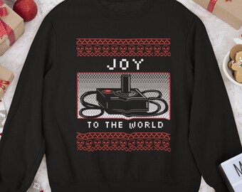 Ugly Christmas Sweater - Joy to the World - Funny Christmas Sweatshirt, Retro Gamer Gift, 80's Lover Shirt, Xmas Party Classic Video Games
