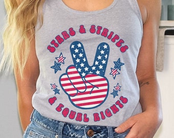 Feminist Fourth of July Tank Top Stars & Stripes and Equal Rights Tee LGBTQIA Gay Racerback Tank USA Flag Womens Rights Trans BIPOC Protest