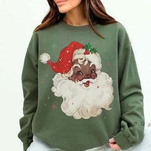 Black Santa Shirt Vintage Christmas Sweatshirt Retro Cute Santa Shirt Afrocentric Santa African American Santa Claus Sweater Plus Size