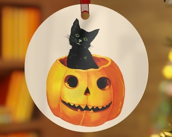 Vintage Style Halloween Decoration Metal Black Cat Pumpkin Halloween Ornament Black Christmas Ornament Retro Gothic Home Decor Spooky Season