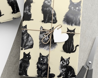Vintage Style Halloween Wrapping Paper Retro Black Cat Gift Wrap Witchy Gift Wrap Witchcraft Wrapping Paper Cat Lover Gift Wrap Kitten