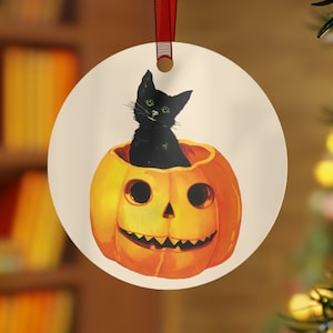 Vintage Style Halloween Decoration Metal Black Cat Pumpkin Halloween Ornament Black Christmas Ornament Retro Gothic Home Decor Spooky Season