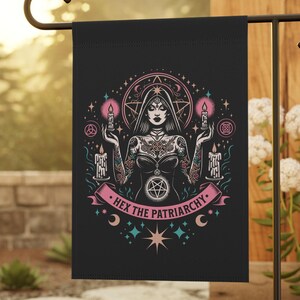 Funny Halloween Garden Flag Hex the Patriarchy Protest Sign Witchy Halloween Decor Feminist House Banner Satanic Outdoor Pro Choice Flag