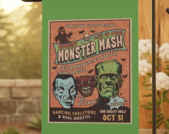 Vintage Halloween Garden Flag Retro Monster Movie Halloween Decor Dracula Frankenstein Horror Movie Lover Spooky 50's 60's Halloween Decor