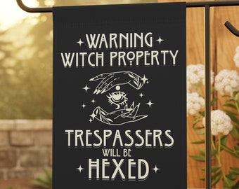 Witchy House Flag Warning Witch Property Funny Halloween Garden Flag Gothic Home Decor Spooky Halloween House Banner Wiccan Celestial