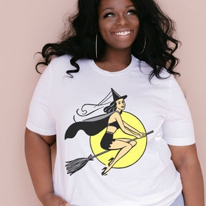 Vintage Halloween Witchy Shirt Retro Halloween Shirt Cute Pinup Girl Witch Tee Rockabilly Spooky Feminist Tee Salem Witchcraft Plus Size