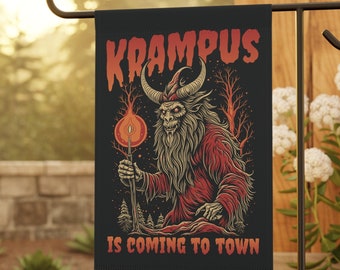 Krampus Christmas Garden Flag Krampus is Coming Funny Goth Christmas Flag Double Sided Anti Christmas Outdoor Flag Horror Decor Yard Sign