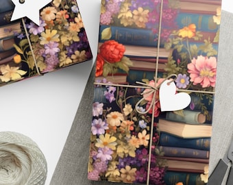 Books Floral Wrapping Paper Reading Gift Wrap Vintage Library Birthday Wrapping Paper Toile de Jouy Wedding Wrapping Paper Book Lover Gift