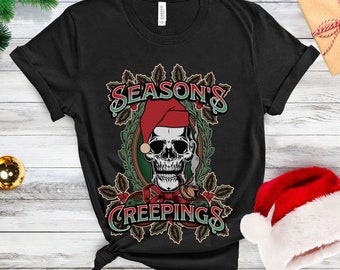 Funny Christmas Shirt Seasons Creepings Tee Merry Gothmas Shirt Goth Christmas Gift Skeleton Santa Shirt Evil Horror Lover Gift Plus Size