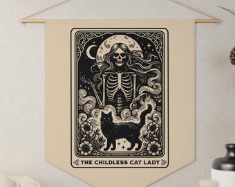 Childless Cat Lady Anti Trump Pennant Banner Tarot Card Witchy Halloween Wall Art Spooky Retro Kamala Harris Halloween Vintage Skeleton