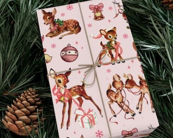 Pink Christmas Wrapping Paper Retro Reindeer Gift Wrap Cute Vintage Reindeer Wrapping Paper Kids Gift Wrap Holiday Wrap Mid Century Modern