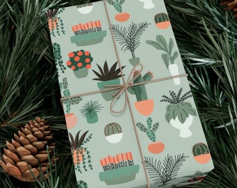 Plant Lover Gift Wrap House Plants Wrapping Paper Roll Nature Gift Wrap Sheet Gardening Gift for Her Cute Green Gift Wrap