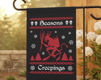 Krampus Ugly Christmas Sweater Garden Flag Seasons Creepings Funny Goth Christmas Flag Double Sided Anti Christmas Outdoor Flag Horror Decor