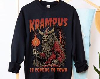 Krampus Funny Christmas Shirt Krampus is Coming Funny Goth Unisex Christmas Sweatshirt Scary Christmas Horror Lover Gift Witchy Gifts