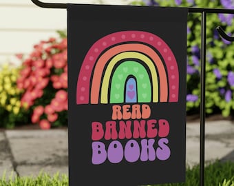Read Banned Books Flag Book Lover Gift Protest Flag LGBTQ Flag Queer Rights House Banner Social Justice Yard Sign Library School Lawn Flag