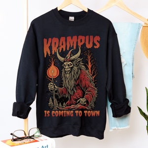 Krampus Funny Christmas Shirt Krampus is Coming Funny Goth Unisex Christmas Sweatshirt Scary Christmas Horror Lover Gift Witchy Gifts