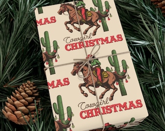 Western Christmas Wrapping Paper Cowgirl Christmas Gift Wrap Rodeo Retro Horse Gift Wrap Vintage Country Cowboy Christmas Wrapping Paper