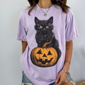 Vintage Halloween Shirt Black Cat Pumpkin Comfort Colors Shirt Witchy Shirt Black Cat Shirt Fall Clothing Witchy Gift for Her Plus Size