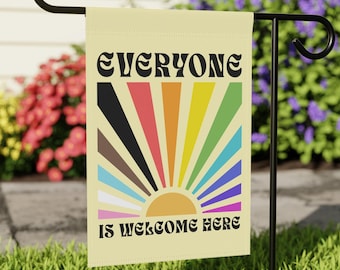 Everyone is Welcome Here Flag Anti Trump Garden Flag Resist Sign Diversity and Inclusion Idaho Teacher LGBTQIA Rights Trans Rainbow BIPOC