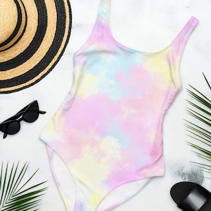 Pastel Tie Dye One Piece Swimsuit Cute Rainbow Kawaii Swim Suit Swimmer Gift Aesthetic Yume Kawaii Clothing Festival Wear UPF 50 Plus Size