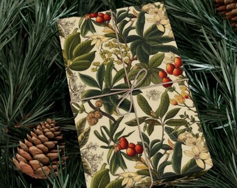 Vintage Botanical Gift Wrap Christmas Floral Wrapping Paper Wildflower Dark Floral Chinoiserie Wrapping Paper Wedding Gift Wrap Unisex