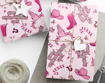 Western Christmas Wrapping Paper Cute Cowgirl Pink Christmas Gift Wrap Rodeo Girls Gift Wrap Vintage Country Retro Cowboy Wrapping Paper
