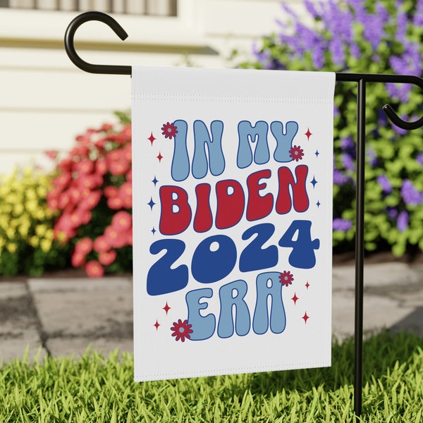 In My Biden Era Garden Flag Cute Joe Biden 2024 Flag Retro Groovy Aesthetic Flag Vote Joe Biden Yard Sign House Banner Funny Political Sign