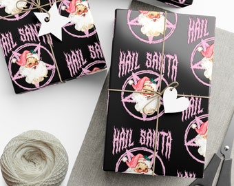 Hail Santa Funny Christmas Wrapping Paper Retro Pink Santa Wrapping Paper Goth Christmas Gift Wrap Merry Gothmas Horror Gift Wrap Creepmas