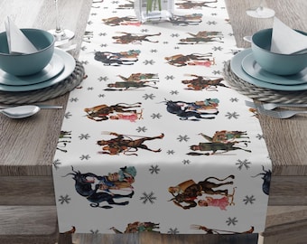 Krampus Vintage Goth Christmas Table Runner Retro Christmas Home Decor Holiday Dining Linens Merry Krampus Krampuslauf Horror Lover Gift