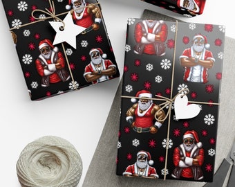 Buff Black Santa Wrapping Paper Funny Black Santa Holiday Gift Wrap Christmas Wrapping Paper African American Santa Claus Gift Wrap