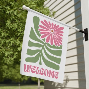 Welcome Pink Floral Garden Flag Boho Wildflower Outdoor Flag Botanical Flowers Summer Garden Flag Double Sided Flag Abstract Plant Mama Gift