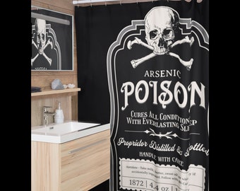 Goth Shower Curtain Poison Bottle Bathroom Decor Vintage Halloween Home Decor Gothic Showercurtain Victorian Horror Decor Retro Skull