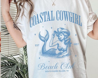 Coastal Cowgirl Shirt Mermaid Summer Shirt Retro Surfing Gift Vintage Cowgirl Social Club Mermaidcore Bachelorette Coconut Girl Western Tee