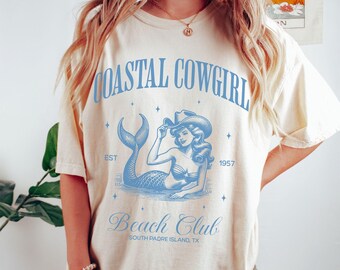 Coastal Cowgirl Shirt Mermaid Summer Shirt Retro Surfing Gift Vintage Cowgirl Social Club Mermaidcore Bachelorette Coconut Girl Western Tee