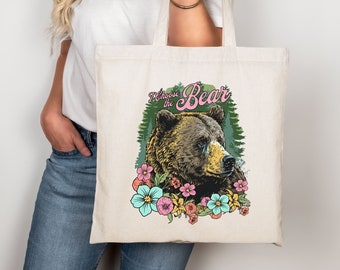 Feminist Tote Bag I Choose the Bear Canvas Totebag Womens Rights Bear vs Man Meme Vintage Team Bear Bag F*ck the Patriarchy Reading Gift